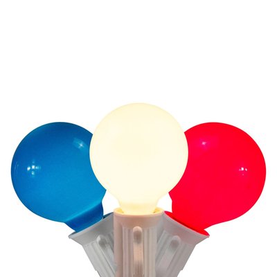 G40 Globe Christmas Light Set - Red, White and Blue - 9' White Wire - 10ct
