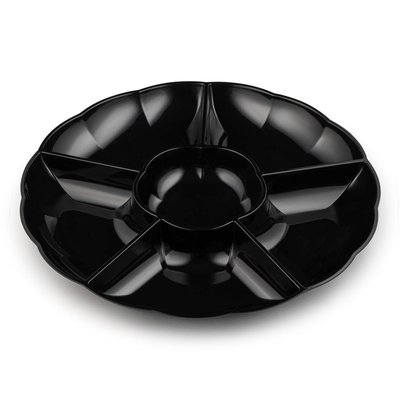 Black Big 6-Partition Round Disposable Plastic Trays - 2 Trays