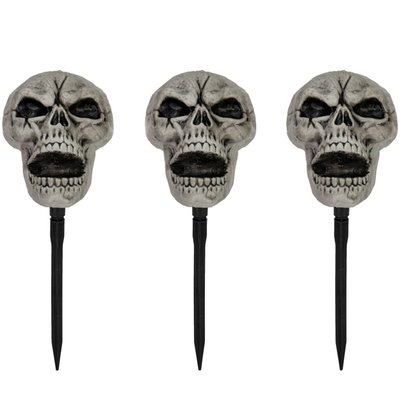 Set of 3 Skull Stakes Outdoor Yard Halloween Decorations