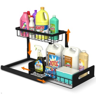 2-tier Under Sink Organizer With Pull-out Metal Frame For Kitchen Or Bath