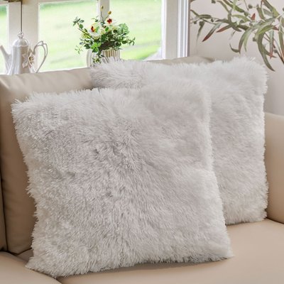 Shaggy Faux Fur Throw Pillows, Plush Long Hair Accent, 20x20, Set Of 2