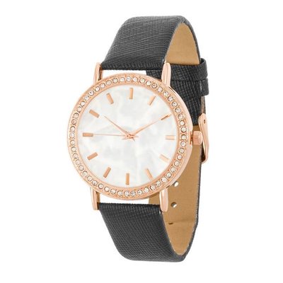 Rose Gold Shell Pearl Watch With Crystals