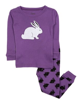 Leveret Kids Two Piece Cotton Pajamas Bunny Purple