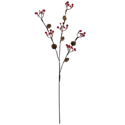 Lighted Pinecones and Berries Christmas Spray - 29" - Warm White