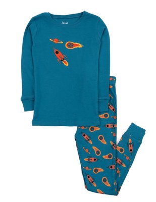 Leveret Kids Two Piece Cotton Pajamas Rocket