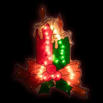 Lighted Holographic Candle Christmas Window Silhouette Decoration - 17"