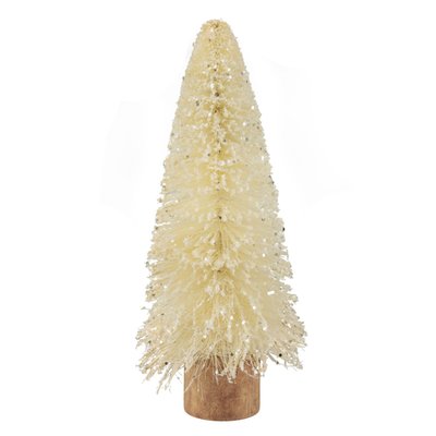 Glittered Sisal Christmas Tree with Wooden Base Decoration - 8.75" - Cream