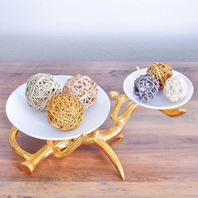 Berkware White 2 Tier Dish On Gold Stand 7698
