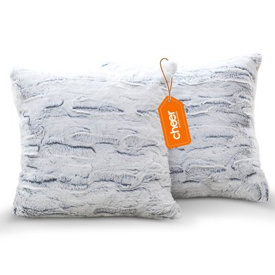 Cheer Collection Embossed Faux Fur Throw Pillows - 18" X 18" - White/blue