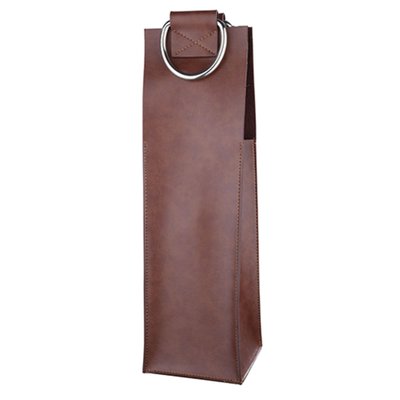 Brown Faux Leather Single-Bottle Wine Tote