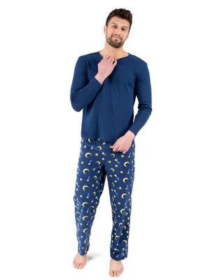Leveret Men's Cotton Top And Fleece Pants Moon