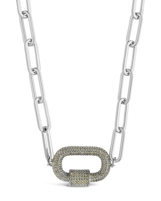 Pave Cz Carabiner Linked Lock Necklace
