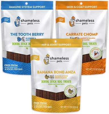 Dog Dental Treats - Tooth Berry(1), Carrate Chomp(1), Banana Bone-Anza(1) Variety Pack