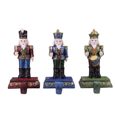 Glittered Nutcracker Stocking Holders - 7.75" - Blue, Red and Green - Set of 3