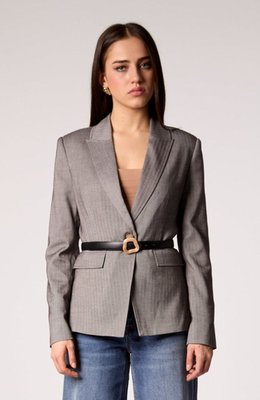 Taylor Belted Blazer - Grey Herringbone