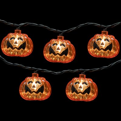 Jack O Lantern Shaped Halloween Lights - 7.5' Black Wire - 10ct