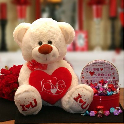 Love & Kisses Valentine Teddy Bear Gift Set - valentines day candy - valentines day gifts