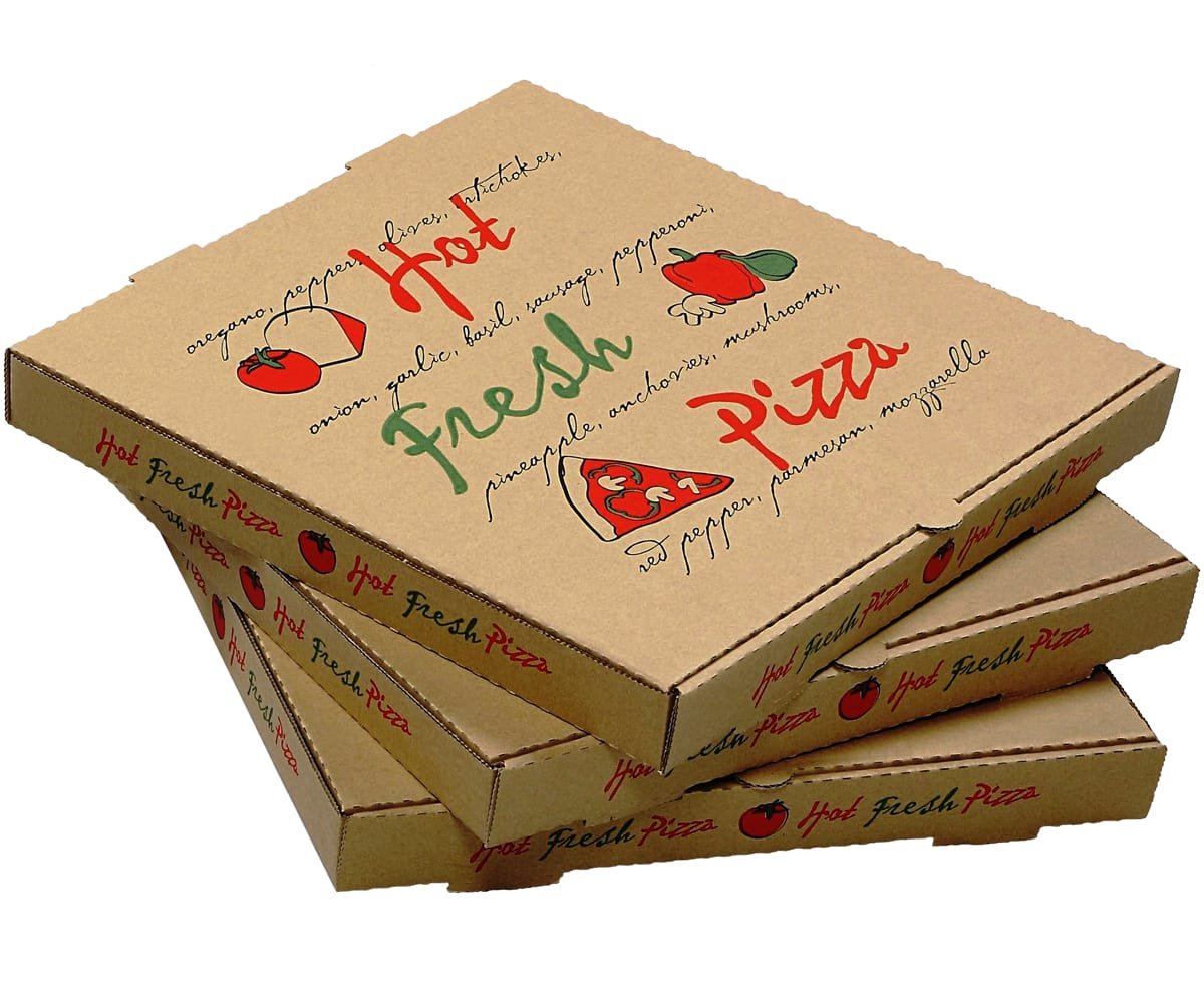 Pizza Box, 16 in, B-Flute, 1-5/8 in Deep, Kraft/Kraft, Printed