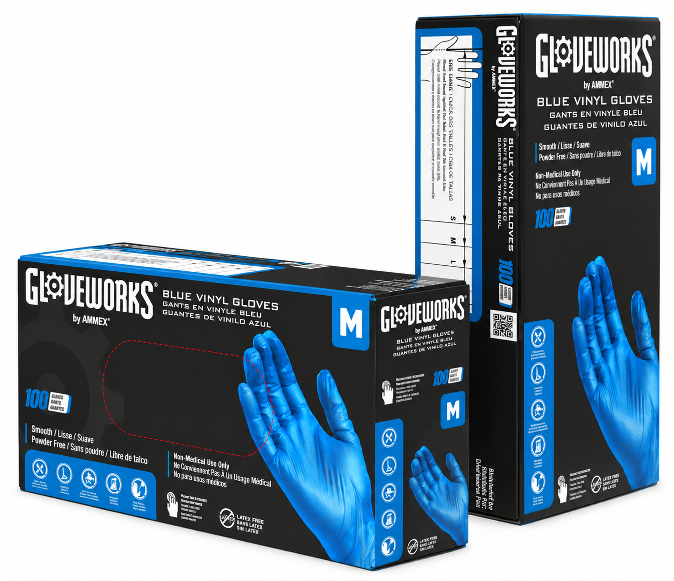 Vinyl Exam Gloves, Powder-Free, 3 mil, Medium, Blue, 100/Box