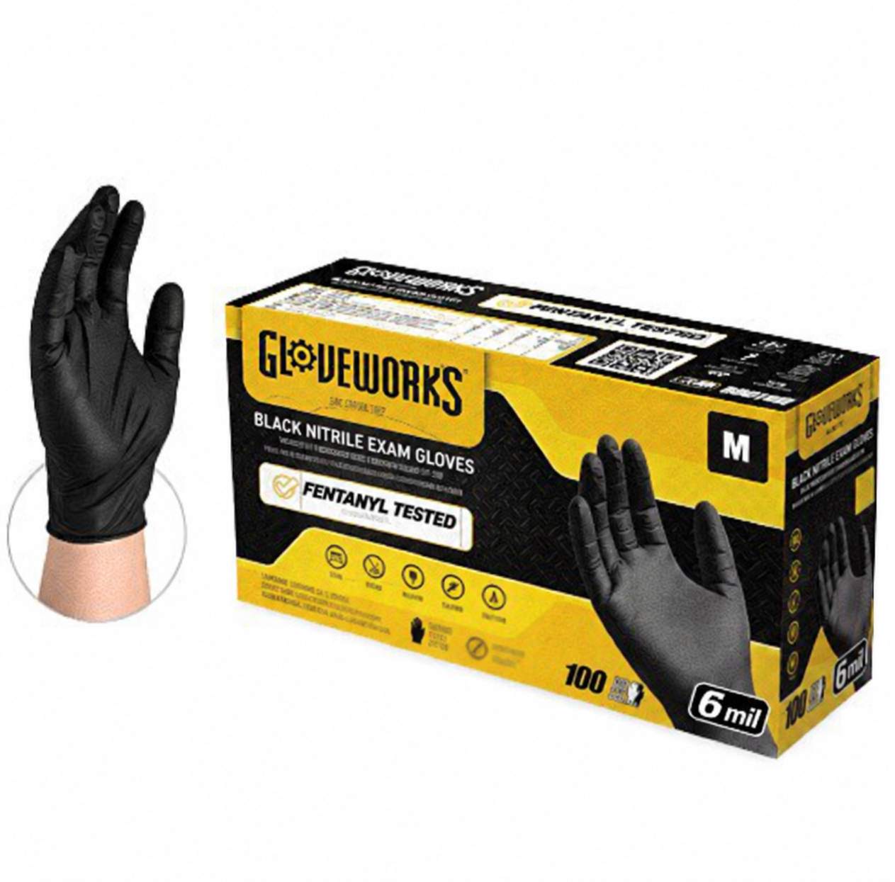 Nitrile Exam Gloves, Powder-Free, 6 mil, Medium, Black, 100/Box