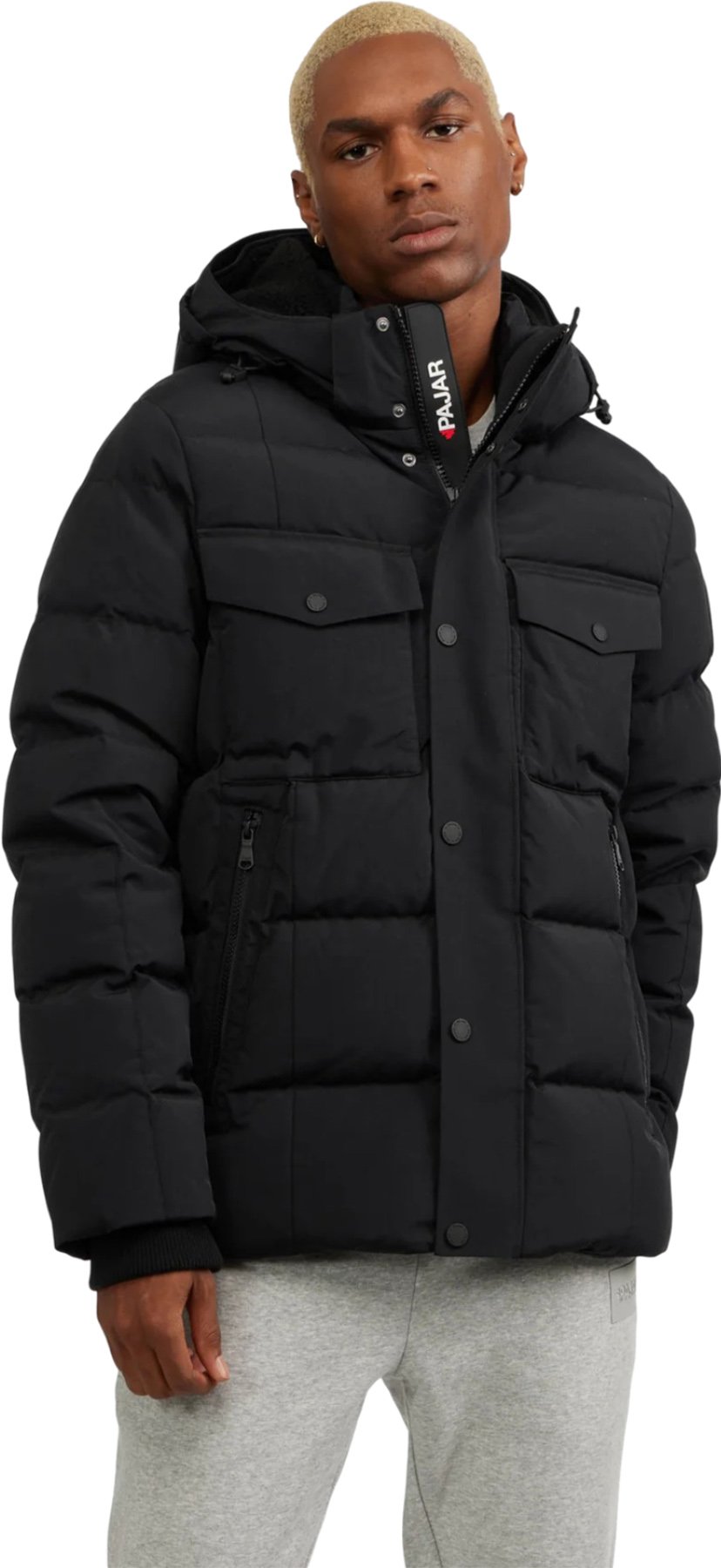 Black puffer coat with hood hotsell